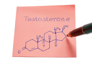 The word testosterone written on a sticky note