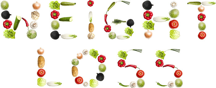 Weight Loss spelled with fruits and veggies
